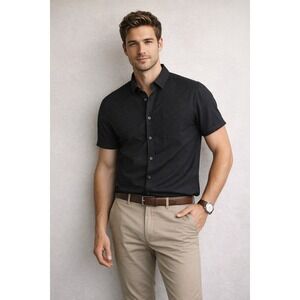 Rugby University Button Up Shirt Mens M Black Micro Dot Preppy Academia